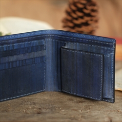 藍染革　二つ折り財布 【墨縞】