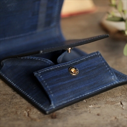 藍染革　二つ折り財布 【墨縞】