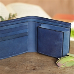 藍染革　二つ折り財布