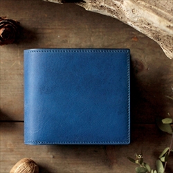 藍染革×焦げ茶革　二つ折り財布